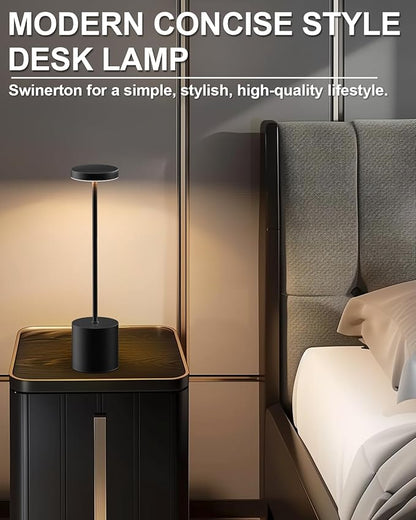 Cordless Table Lamps Rechargeable, Portable LED Desk Lamp, 5000mAh Battery Powered Wireless Table Light - 3 Color Dimmable Lighting for Restaurant Dining Patio Outdoor Bedroom(Black)