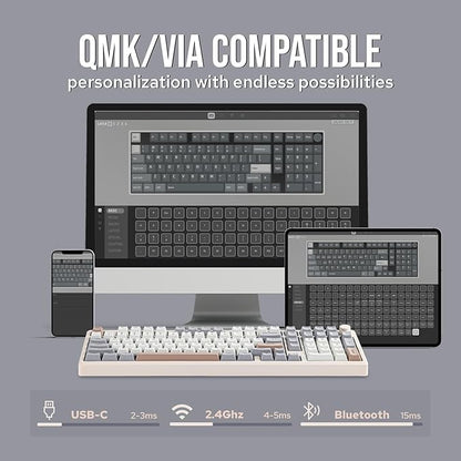 EPOMAKER Galaxy100 QMK/VIA Wireless Gaming Keyboard, Aluminum Shell, Bluetooth/2.4Ghz/USB-C, Pre-Lubed Hot-Swappable Linear Switches, NKRO, RGB Backlit (Creamy White, Wisteria Linear Switch)