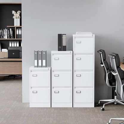 Metal Vertical File Storage Cabinet, 2 Drawer File Cabinet with Lock, 18" Deep Vertical Filing Cabinets for A4 Legal/Letter Size, Assembly Required (2 Drawer - White)