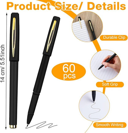 Outus 60 Pcs Black Gel Ink Pens Rollerball Pens Bulk 0.5mm Black Pen Bulk Ultra Fine Point Roller Ball Pens Gel Pens for Office, School, Writing, Taking Notes, Sketching