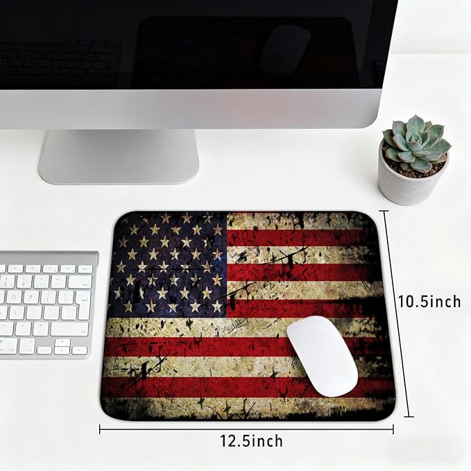American Antique Flag Patterns Desk Mat, Large Gaming Mouse Pad Non-Slip Rubber Base with Stitched Edges, Waterproof Protection for PC Laptop Home Office Desk Decor (12.5x10.5in)