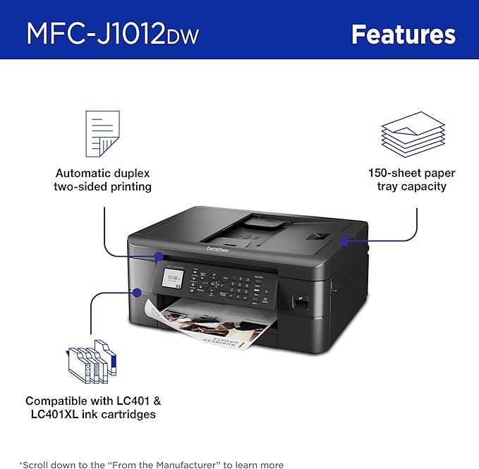 Brother MFC-J1012DW Wireless Colour Inkjet All-in-One Printer with Mobile Device and Duplex Printing, for Home Office and Personal Use, Refresh Subscription Ready
