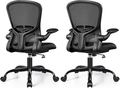 FelixKing Office Desk Chairs, Ergonomic PC Desk Chair with Wheels, Adjustable Lumbar Support and Height, Swivel Computer Chair with Flip-up Armrests, Ergo Mesh Backrest for Working (Black, Pack of 2)