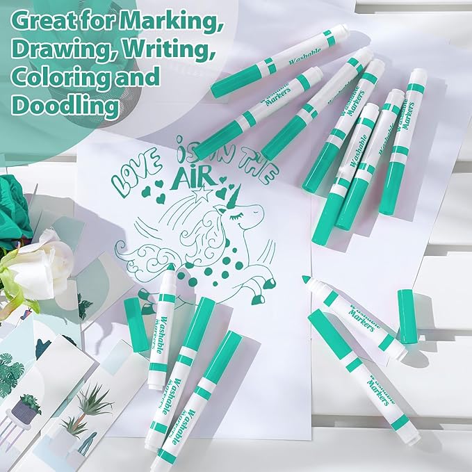 Janlaugh 36 Pcs Cyan Washable Markers Bulk Coloring Broad Line Markers for Kids Cyan Conical Tip drawing pen for School Supplies, travel Art baby shower gender reveal party Supplies, Ages 6+