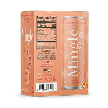 Mingle Mocktails - Blackberry Hibiscus Bellini, Cranberry Cosmo, Key Lime Margarita, Blood Orange Elderflower Mimosa, Cucumber Melon Mojito, Sparkling Raspberry Rose, Variety Pack, Premium Non Alcoholic Cocktails,12 FL OZ Cans (24 Pack Cans)