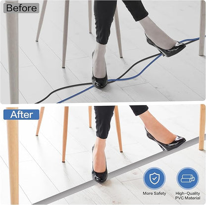 Floor Cord Cover Self Adhesive Cord Hider Floor Extension Cord Covers for Floor Power Cord Protector Cable Management Prevent Cable Trips Cable Cavity 0.59" W x 0.31" H (Grey, 20Ft)