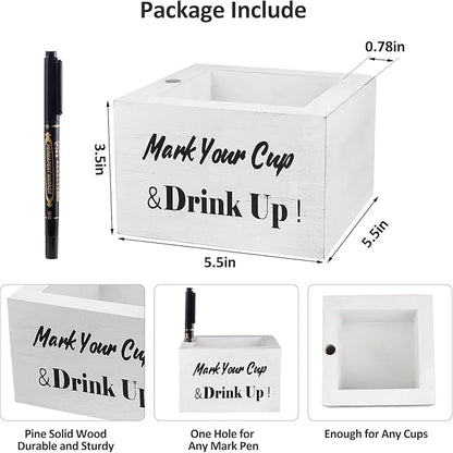Wooden Cup Holder - Party Cup Holder with Marker Slot, Cup Holder for Party and Wedding, Rustic Disposable for Bar, Kitchen, Countertop, Home & Office, White
