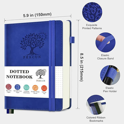 Dotted Journal Notebook for Men & Women, 160 Pages Dot Grid notebook for Note Taking, Bullet Journaling Notebook for Work, School, Travel, Writing, A5 Hardcover 5.9" x 8.5"(Navy)