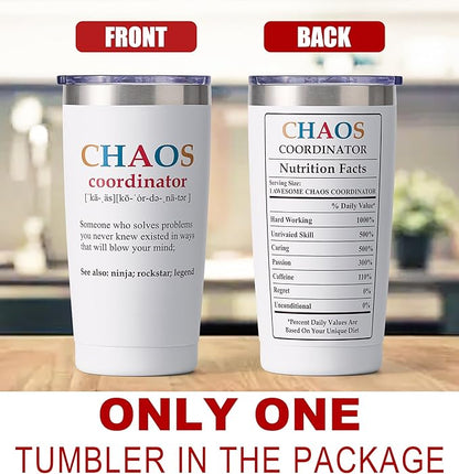SUNWILL Coffee Tumbler with Lid, Christmas Gifts for Women, Stainless Steel Insulated Mug, CHAOS Coordinator Cups for Birthday, Thank you, Graduation - 20 oz Snow White