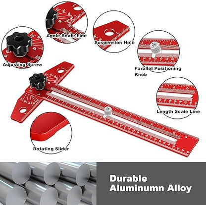 NORTOOLS Woodworking Scriber Marking Line Ruler,Adjustable Aluminum Alloy Sliding T-Square Ruler,Precision Line Scriber Measuring Tool with Angle Adjustment Scale for Engineering and Carpenter Work