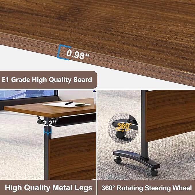 Conference Table,Modern Portable Folding Conference Room Table,Flip Top Rolling Mobile Training Table with Silent Locking Wheels for Seminar Meeting Table Business Tables (6 Pack, 55.x23.6x29.5inch)