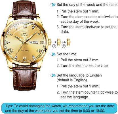 OLEVS Men's Simple Watch with Day and Date, Stainless Steel Analog Quartz Watches for Men, Classic Luminous Hands Men's Dress Watches, Black/White/Blue Dial