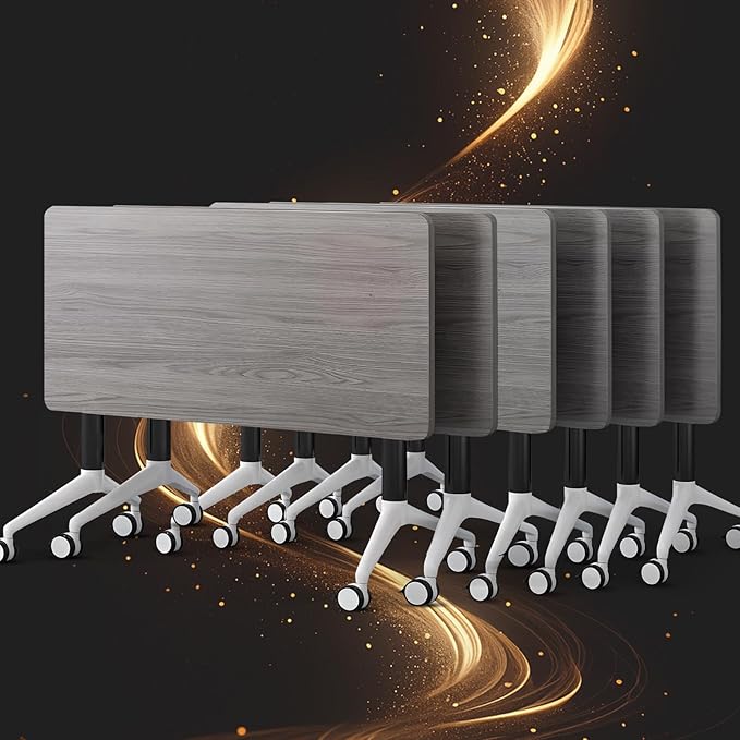 Conference Table, Folding Conference Room Tables, Modern Flip Top Seminar Training Meeting Table with Wheels, Modular Foldable Conference Tables for Home Office Classr (Gray 6 Pack 55.1inch)