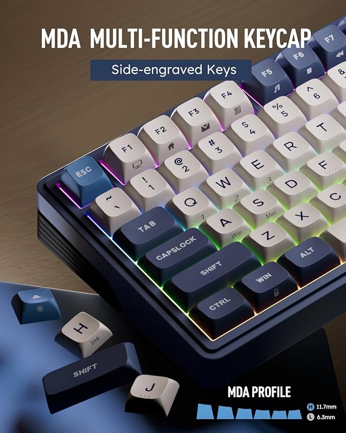 RK ROYAL KLUDGE M100 Wireless Mechanical Keyboard w/Screen & Dual Knobs, Tri-Mode Gasket Mount Gaming Keyboard with Number Pad, Hot Swappable Cream Switch, Blue