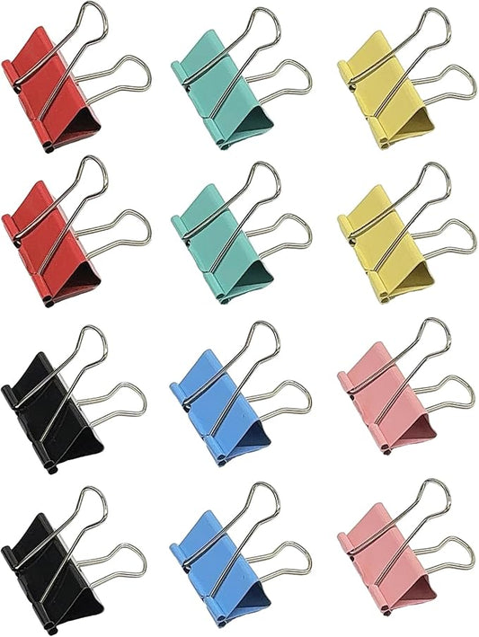 12Pcs Binder Clips 1.6in Binder Paper Clips Reusable Paper Clamps Clips for Office Supplies Organized Document Storage in Office, Study Room, School – Multicolor