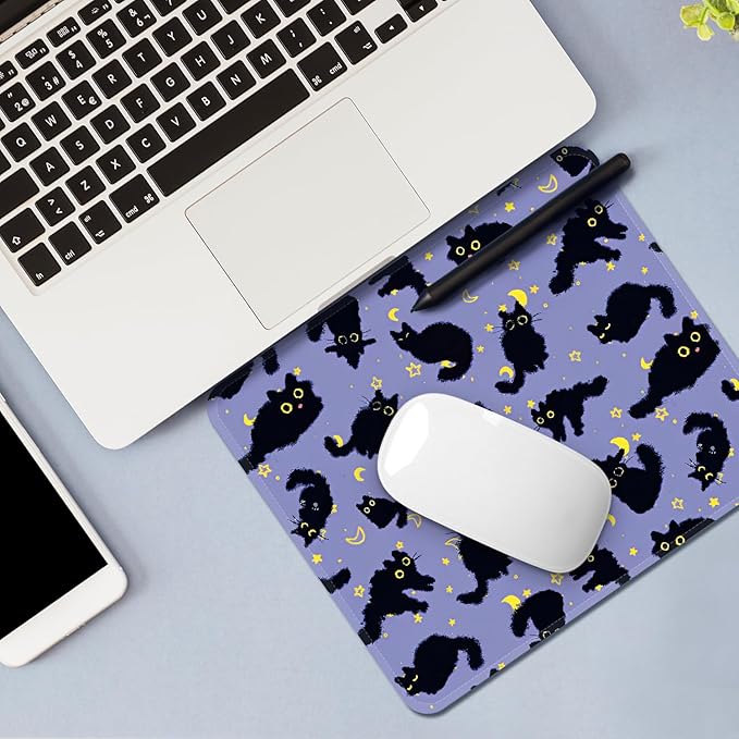 Square Mouse Pad with Stitched Edge, Premium Mousepad Washable Cloth. Computer Mouse Pad with Non-Slip Rubber Base, Mouse Pads for Computers Laptop Mouse 9.25x7.75x0.12 inch-Black Cat