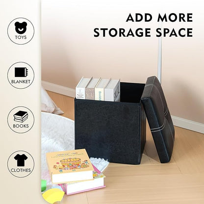 B FSOBEIIALEO Storage Ottoman with Faux Leather Foldable Small Square Foot Rest Coffee Table Black 11.8"X 11.8" X 11.8"