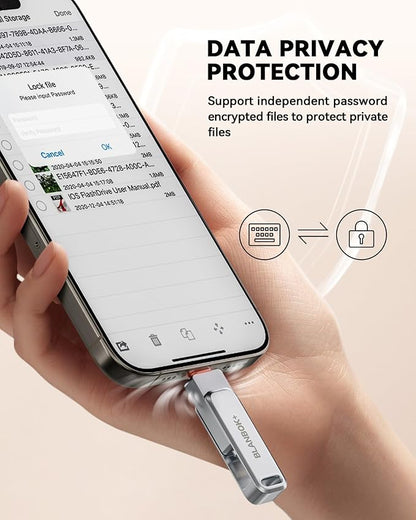MFi Certified 256GB iPhone Photo Stick, USB Flash Drive for Photo/Video Backup, High-Speed Thumb Drive Compatible for iPhone/iPad/Android/PC (Silver)