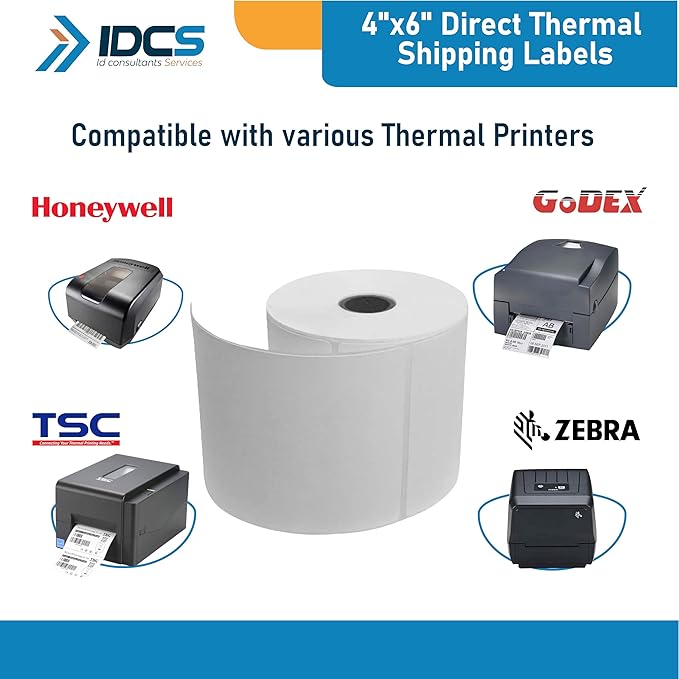 IDCS 4"x6" Direct Thermal Shipping Labels, 250 Labels/1 Rolls(250 Labels per Roll), Perforated E-Commerce, Thermal Label Paper Roll Compatible with Zebra, TSC, Honeywell, Godex, Strong Adhesive
