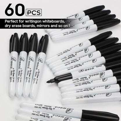 Black Dry Erase Markers, Low-Odor, 60 Count, Fine Point, Perfect for Writing on Whiteboards, Dry-Erase Boards, Glass, School Office Supplies