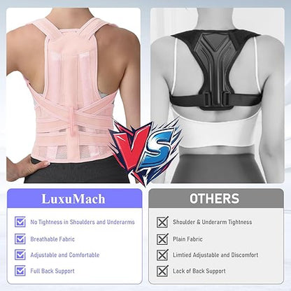 Posture Corrector for Women and Men, Back Brace with Full Back Support, Adjustable Shoulder Straightener for Upper & Lower Back Pain Relief, Scoliosis, Hunchback (Medium, Pink)