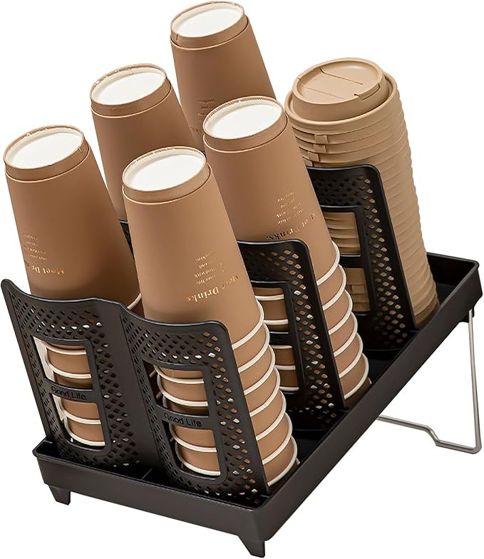 6 Slots Cup and Lid Holder, Disposable Paper Cup Dispenser with Stand, Coffee Cup and Lid Storage Organizer for Coffee Station Bar Office Home Countertop Breakroom Restaurant