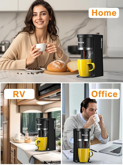 Slim Single Serve Coffee Maker, Fast Brew for K-Cup & Ground Coffee Small One Cup Coffee Maker, 6-12 Oz Brew Sizes, Coffee Machine with Descaling Reminder and Water Window,Black