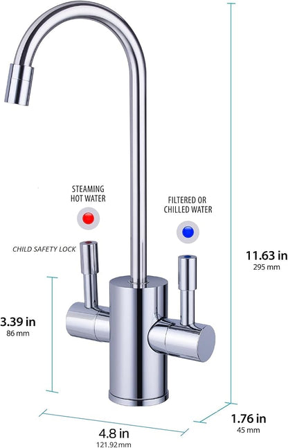 Ready Hot Compact Instant Hot Water Dispenser, Stainless Steel Tank, Wall Mounted, Adjustable Temperature Control, Includes Hot and Cold Dual-Lever Faucet with Chrome Finish, 41-RH-150-F560-CH