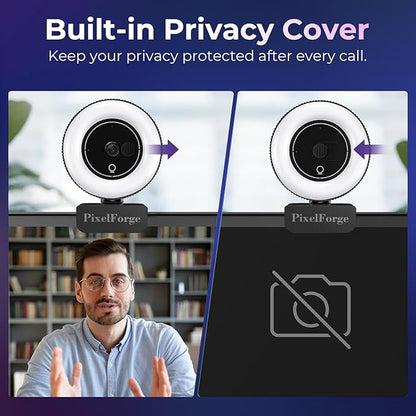 4K Webcam for PC with Microphone & Light & Privacy Cover, Web Camera for Desktop Computer/Laptop/Monitor/Mac, USB Streaming Camera for Zoom/Skype/Teams/Video Calling/Studying and Conference