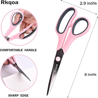 24 Black Scissors Bulk, Rkqoa 8" All Purpose Scissors Pack - Thick Sharp Shears for Office School Sewing Craft Supplies, Classroom Must have, Teacher/Class Scissor, Right/Left Handles