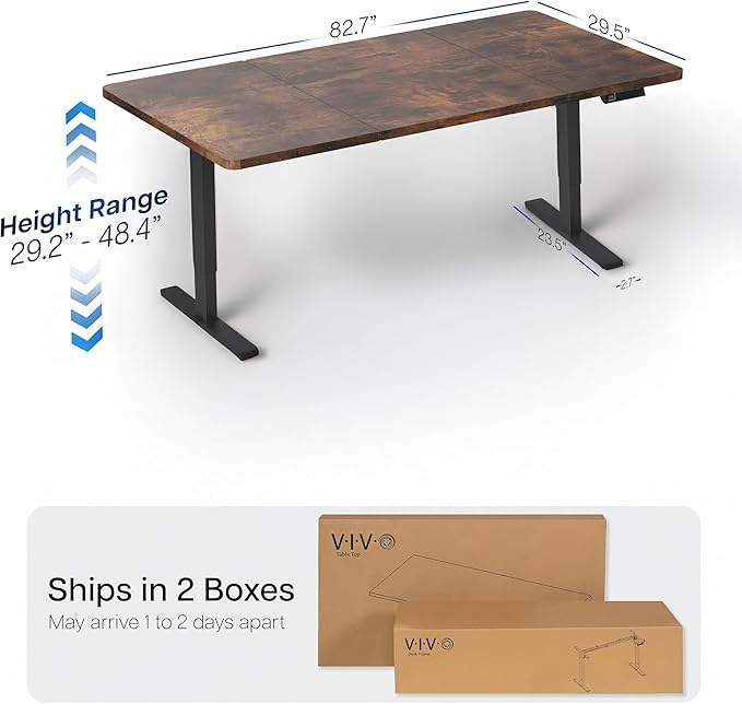 VIVO Large Electric 83 x 30 in Standing Desk, Memory Height Adjustment, 1B Series, Rustic Vintage Brown Top Black Frame, DESK-KIT-1B8N