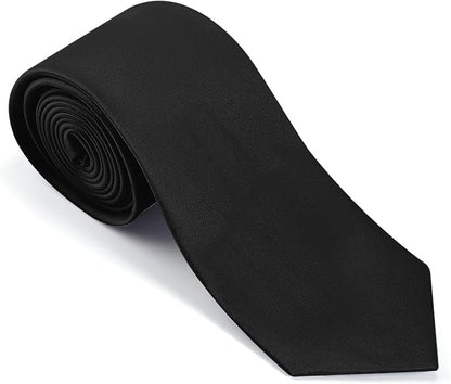 Black Tie Set in Gift Box Mens Solid Color 3.15" (8CM) Black Necktie and Pocket Square Set