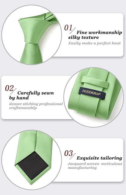 HISDERN Mens Solid Color Ties Formal Satin Necktie and Pocket Square Set Classic Wedding Business Tie & Handkerchief