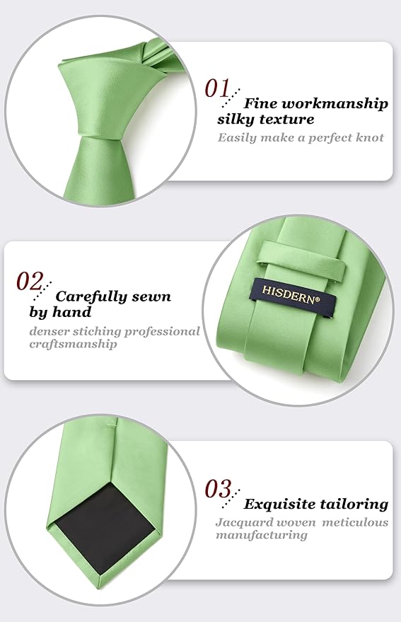 HISDERN Mens Solid Color Ties Formal Satin Necktie and Pocket Square Set Classic Wedding Business Tie & Handkerchief