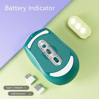 Uciefy Bluetooth Wireless Mouse, (BT5.0/5.1+2.4GHz) USB C Rechargeable LED Mouse Battery Level Visible, Honeycomb Magnetic Shell Cover with USB Receiver & Type-C Adapter for Laptop/PC/Mac/iPad - Green