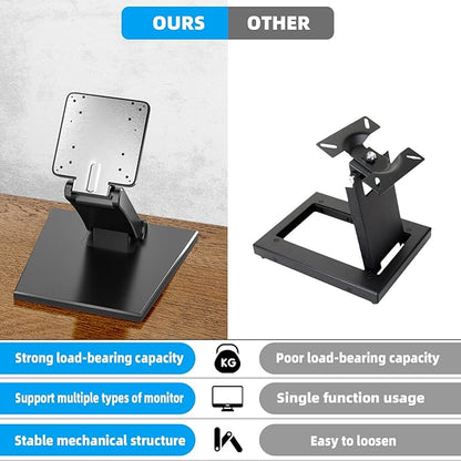 Foldable Low Profile Monitor Stand - VESA 100x100 Desk Mount Adjustable Short TV Stand for Desk Easy Assembly