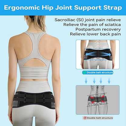 Sacroiliac Hip Belt for Women and Men, Adjustable Breathable Hip Brace, Sciatica Pain Relief Devices, Trochanter Brace for Relieving Lower Back Pain, Sacroiliac SI Joint Pelvic Pain & Sciatica