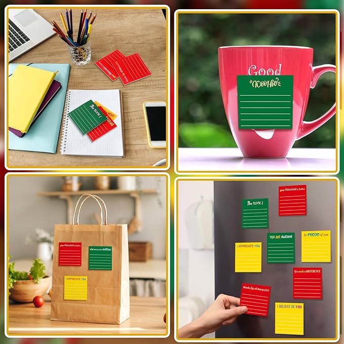 Yinder 24 Pcs Inspirational Sticky Notes Christmas Stocking Stuffers Motivational Sticky Notes Pad Employee Appreciation Gift Bulk for Teacher Nurse Coworker Office 3 x 3'' (Appreciation,Xmas Color)
