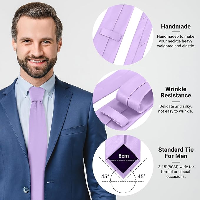 Black Ties For Men Solid Pure Color Formal Neckties 3.15" (8CM) Men's Tie for Business and Wedding with Gift Box
