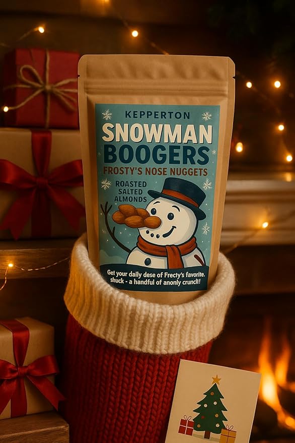 Snowman Boogers Frostys Nose Nuggets Gag Gift Almond Snack, Funny Holiday Treat, Novelty Party Favor, Hilarious Winter Snack, Stocking Stuffer for Kids & Adults, Unique Christmas Candy Alternative