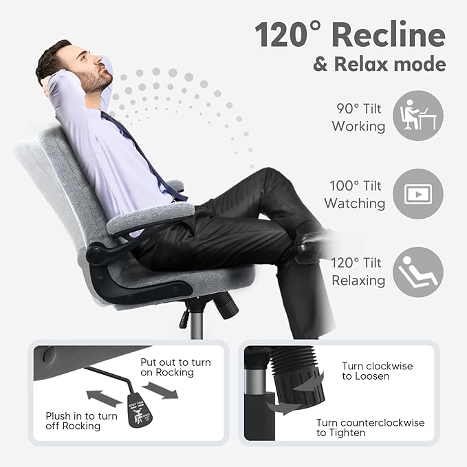 Office Chair with Wheels, Ergonomic Home Office Computer Chair with Flip-up Armrest, Comfy Adjustable Rolling Desk Chair Teddy Fleece – Beige