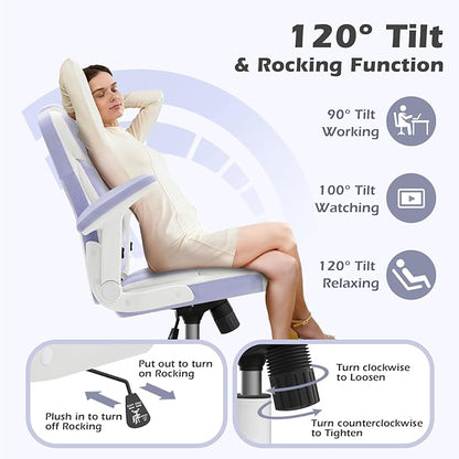 SEATZONE Office Chair Velvet Fabric Ergonomic Executive Computer Desk Chairs Small Cute Rolling Task Chairs for Teens&Adults,Purple