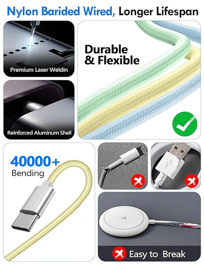 1Pack Multi Charging Cable Cord for Travel Essentials,Apple Watch Charger,iPhone Charger,[3-in-2] Type C/Lightning Cable Portable Designed for iWatch,iPhone 17-8,Galaxy S25-21,AirPods,iPad-4FT Yellow