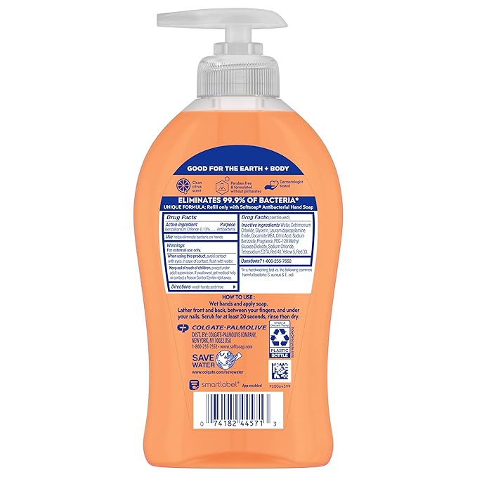 Softsoap 44571 Antibacterial Hand Soap, Crisp Clean, 11 1/4 oz Pump Bottle, 6/Carton
