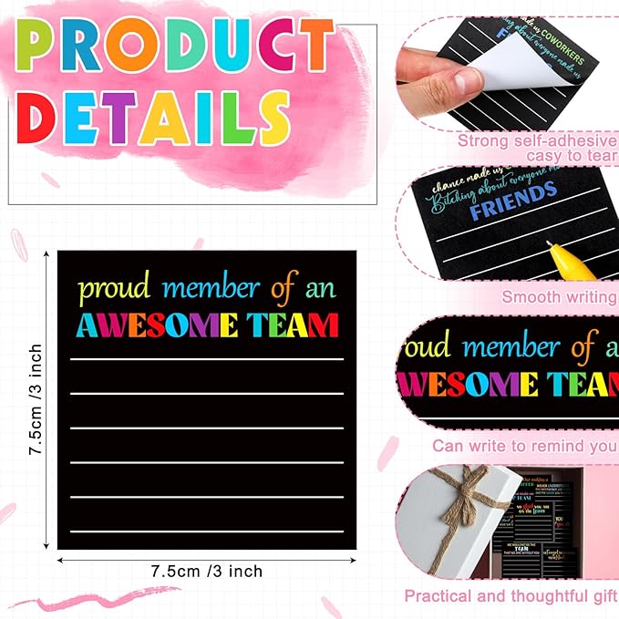 Yinder 24 Pcs Inspirational Sticky Notes Christmas Stocking Stuffers Motivational Sticky Notes Pad Employee Appreciation Gift Bulk for Teacher Nurse Coworker Office 3 x 3'' (Team,Black)