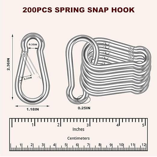 Carabiner, Heavy Duty Galvanized Steel Spring Snap Hook Carabiner Clips with 260LBS Holding Capacity, Ideal for Outdoor, Hammock, Swing and Travel (M6 2.4Inch, 200PCS)