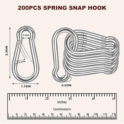 Carabiner, Heavy Duty Galvanized Steel Spring Snap Hook Carabiner Clips with 260LBS Holding Capacity, Ideal for Outdoor, Hammock, Swing and Travel (M6 2.4Inch, 200PCS)