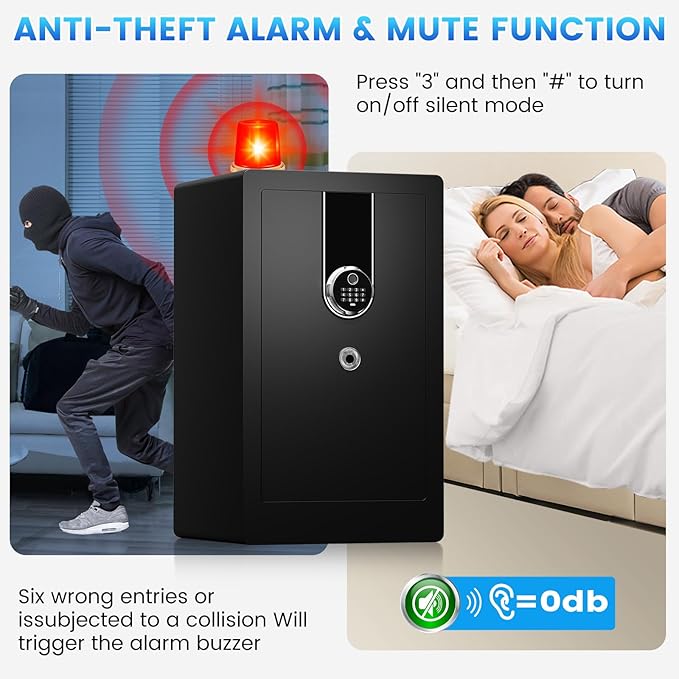 5.1 Cuft Large Biometric Fireproof Safe for Home Use, Quick-Access Fingerprint Safe Box with Fireproof Document Bag, 3 Removable Shelves and Dual Alert, Security Safety Box for Home Office