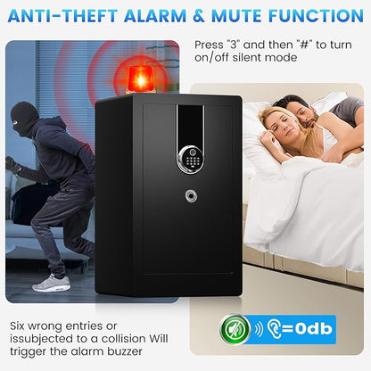 5.1 Cuft Large Biometric Fireproof Safe for Home Use, Quick-Access Fingerprint Safe Box with Fireproof Document Bag, 3 Removable Shelves and Dual Alert, Security Safety Box for Home Office