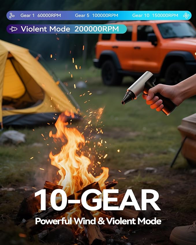 Compressed Air Duster【2025 Upgraded】 200000RPM Super Power Electric Air Duster, 11-Gear Speed Mini Blower with Aluminum Alloy, Cordless Dust Blower for Computer, Keyboard, House, Outdoor, and Car